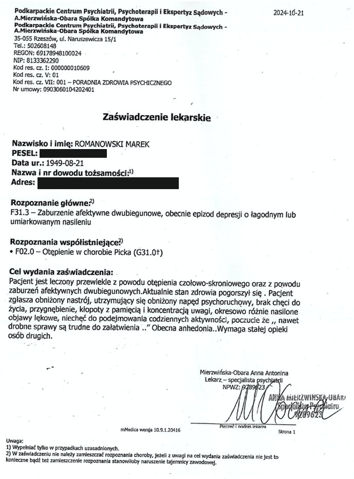 Zaświadczenie lekarskie